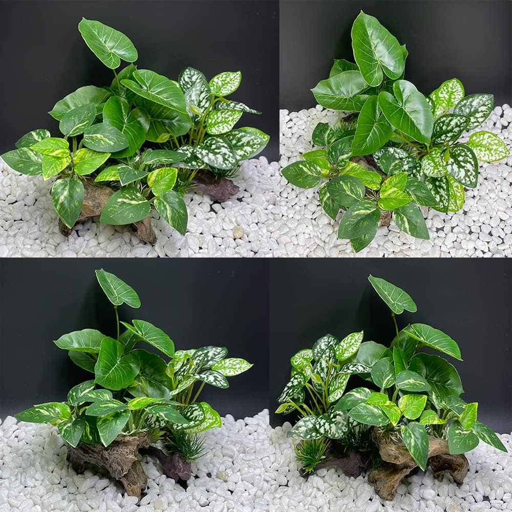 Smoothedo-Pets Fish Tank Decorations Aquarium Decor 3Pcs Ornaments Betta Silk Leaf Pad Hammock Artifical Driftwood Cave Goldfish Bowl Accessories (Mix-Leaf-Set-G) image number 4