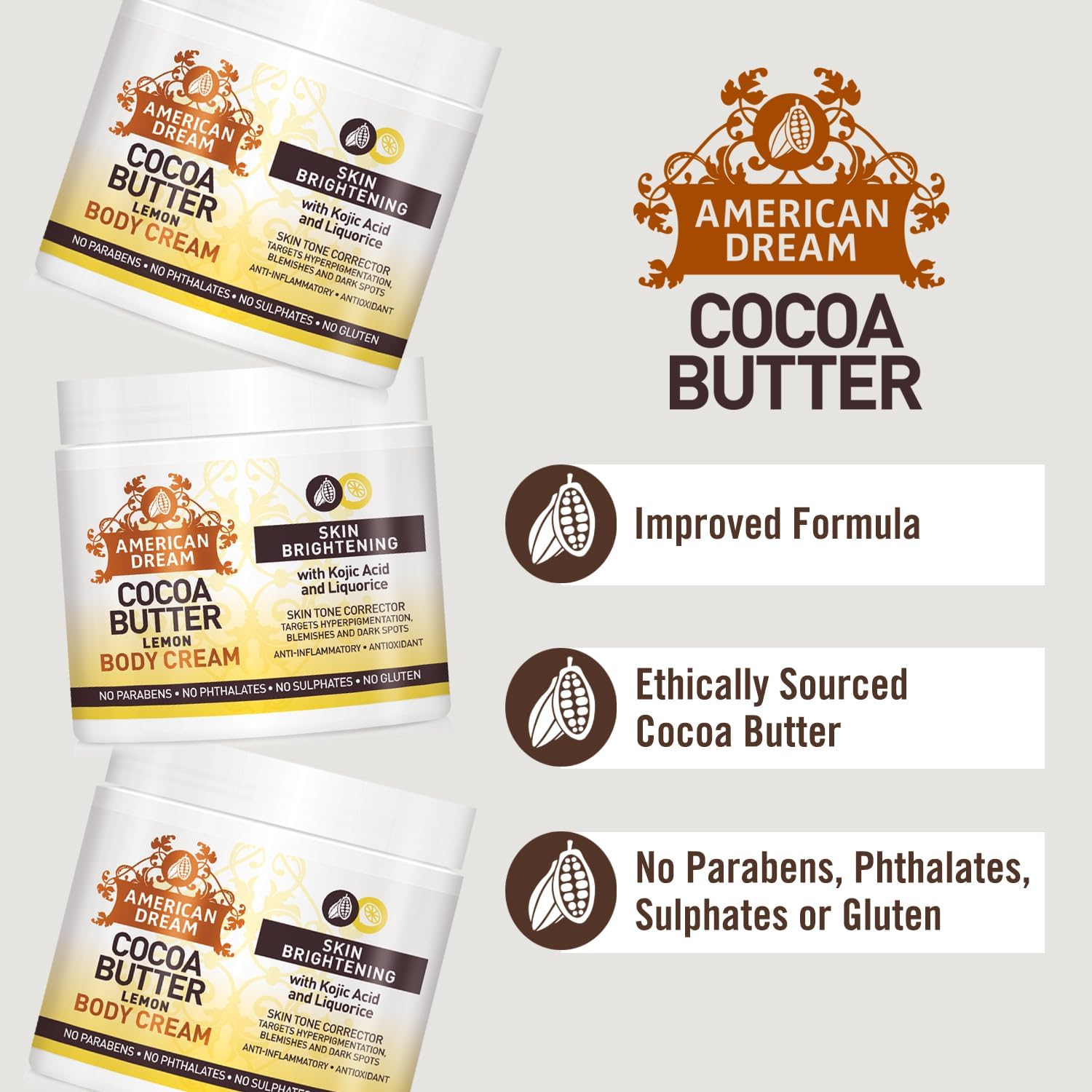 American Dream Lemon Cocoa Butter Cream for Skin Whitening and Fading 16 Oz image number 3