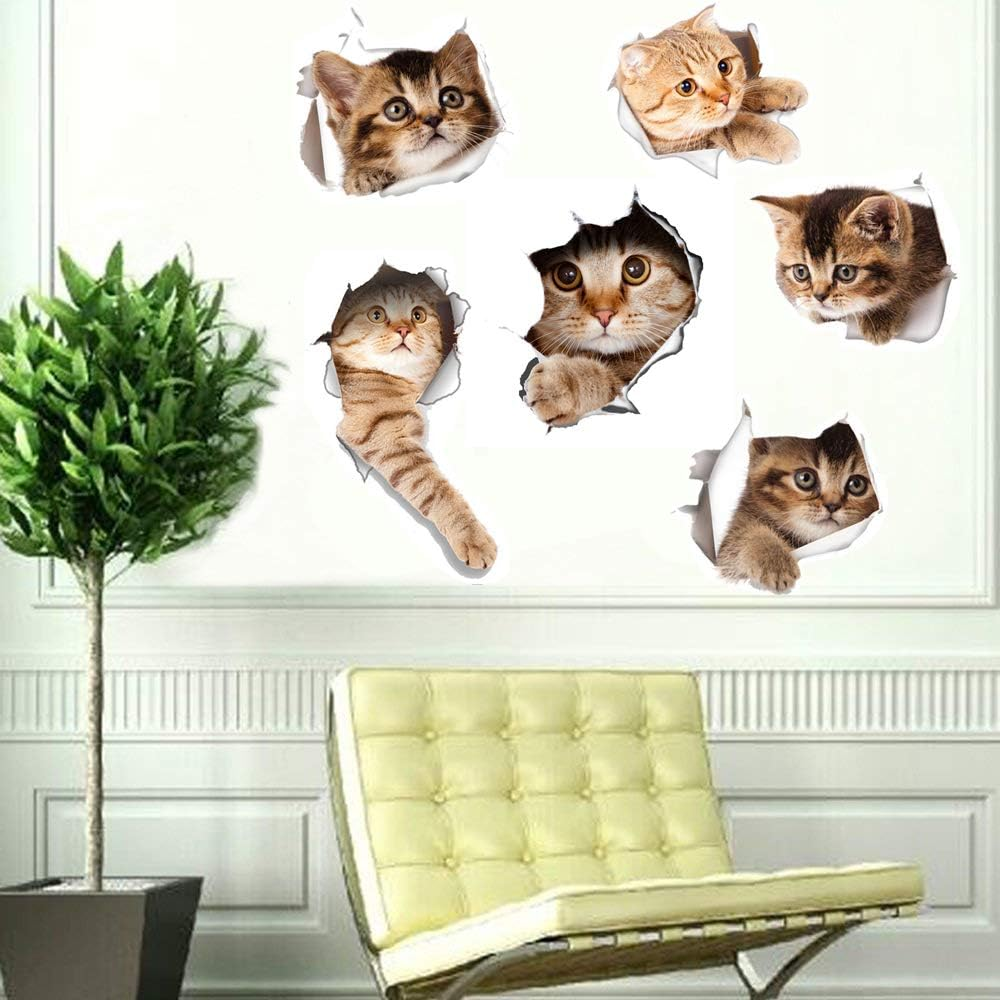 6PCS 3D Wall Stickers Cats Self Adhesive, Kids Wall Decals/Removable Vinyl Art Murals for Living Room Baby Rooms Bedroom Toilet House Wall DIY Decoration image number 6