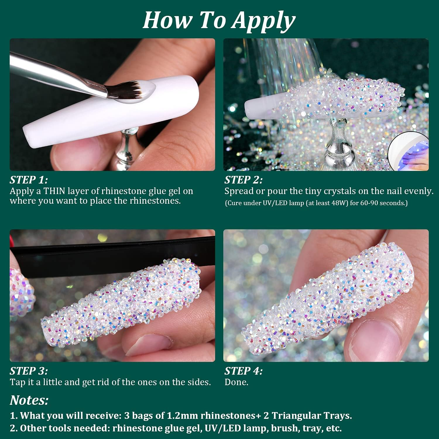 Tiny Nail Rhinestones 15000Pcs 1.2Mm Ultra Mini Pixie AB Glass Crystals for Nail Art Manicure Iridescent Long Lasting Shine Small Rhinestone Micro Dust Glitter Caviar Bead Sugar Gem image number 3