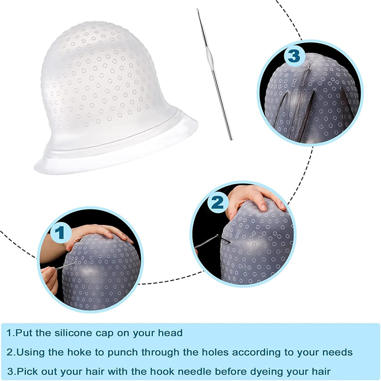 Hair Colouring Set, Silicone Hair Dye Caps, 25 Pieces DIY Beauty Salon Tool Kit, Highlight Hood with Holes, Brush Comb, Hair Dye Bowl, Colouring Brush, Ear Cover, Gloves, Hair Hooks, Hair Clips Kiuiom