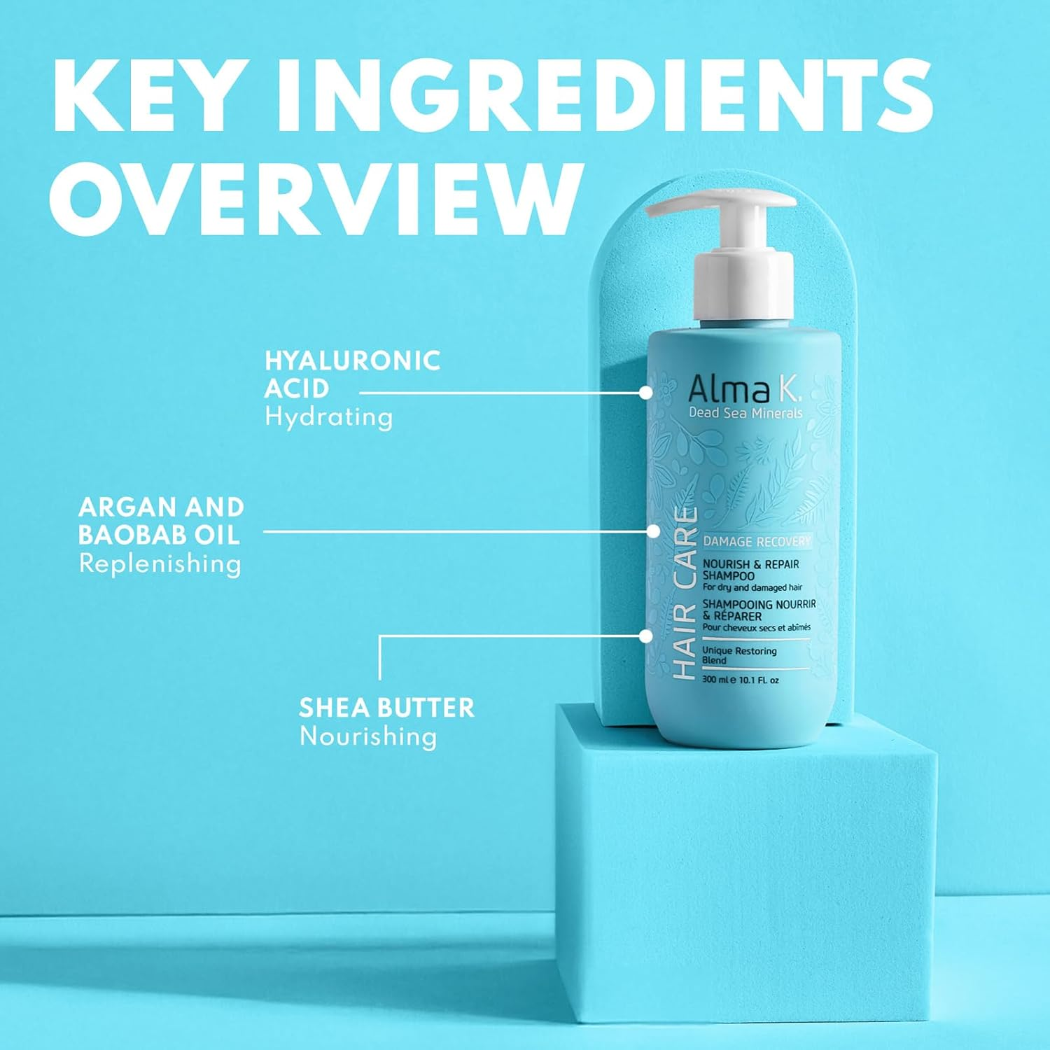 Alma K Nourish and Repair Shampoo - Moisturizing Hair Growth - Hydrating with Argan Oil, Shea Butter -300 Ml