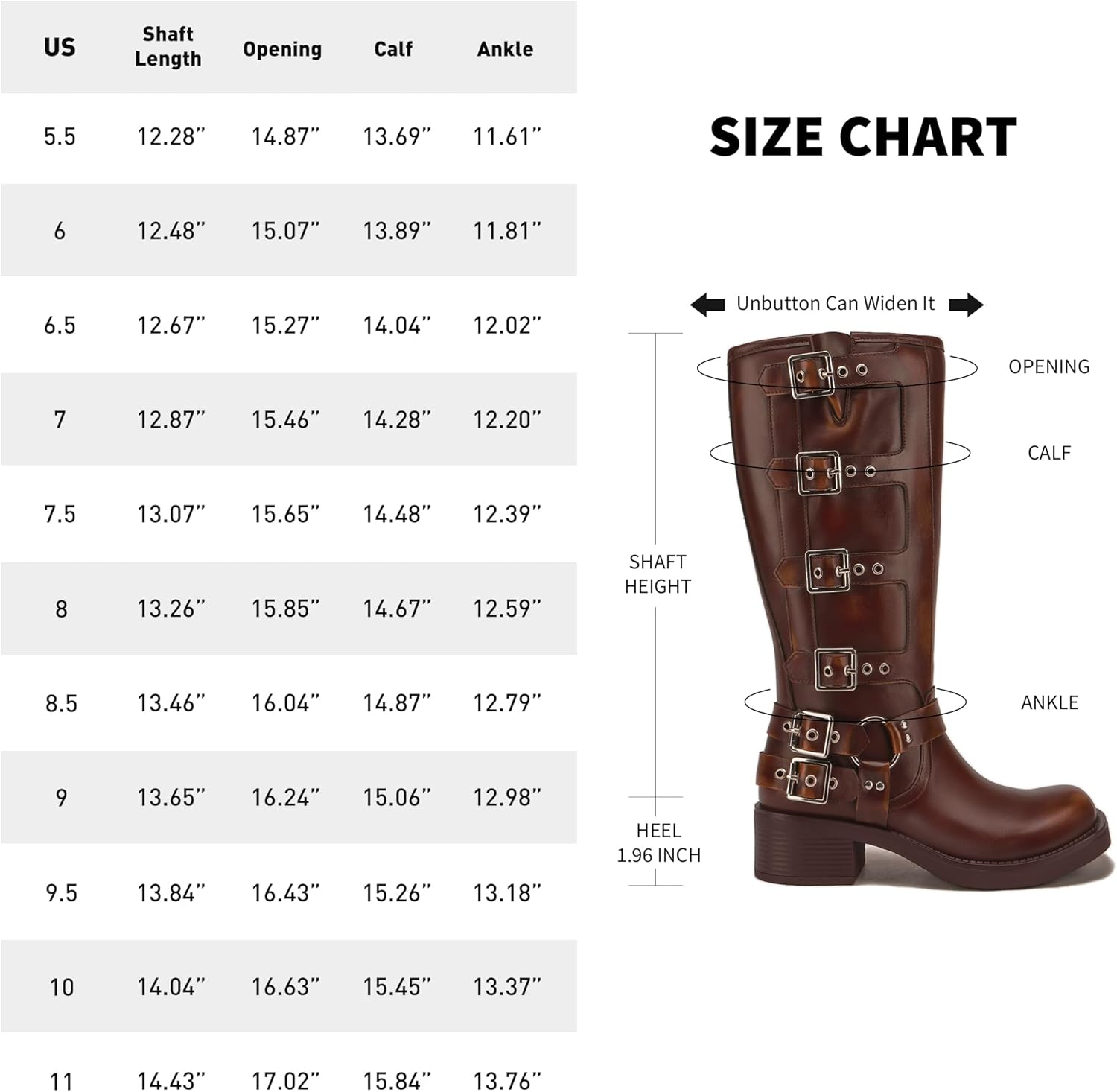 Athlefit Women'S Knee High Riding Boots Fashion Buckle Square Toe Chunky Heel Wide Calf Biker Boots image number 6