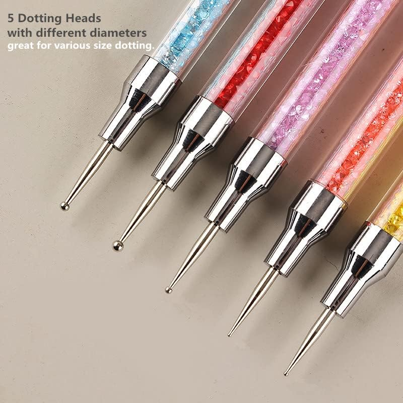 FULINJOY 5PCS Dual-Ended Nail Art Sculpture Pen Dotting Tools, Silicone Nail Polish Brushes Stainless Steel Carving Drawing Dotting Tool, Acrylic Rhinestone Handle, Nail Art Tools image number 2