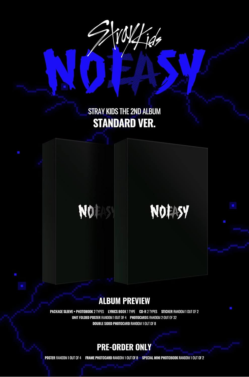 Stray Kids Noeasy 2Nd Album a Ver Cd+1P Unit Folding Poster on Pack+84P Photobook+16P Lyrics Book+1 Sticker+2P Photocard+1 Double Sided Photocard+Message Photocard Set+Tracking Kpop