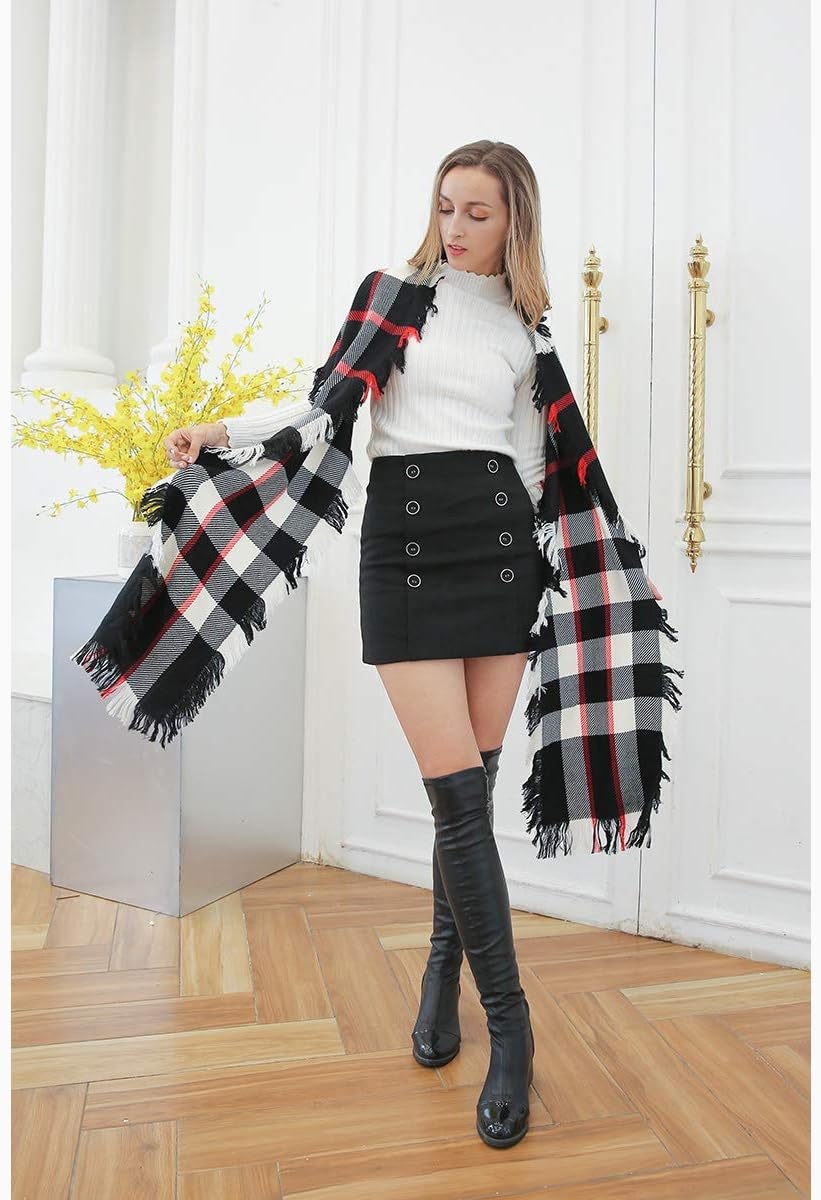 OZWEAR UGG 100% Merino Wool Fringed Scarf Price List (BLACK/CHECK) WS087 image number 3