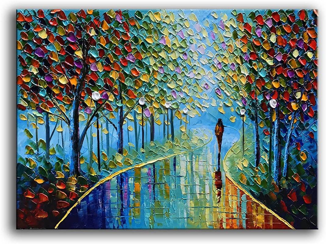 Landscape Oil Painting on Canvas Textured Tree Abstract Contemporary Art Wall Paintings Handmade Painting Home Office Decorations Canvas Wall Art Painting 24X36Inch image number 6