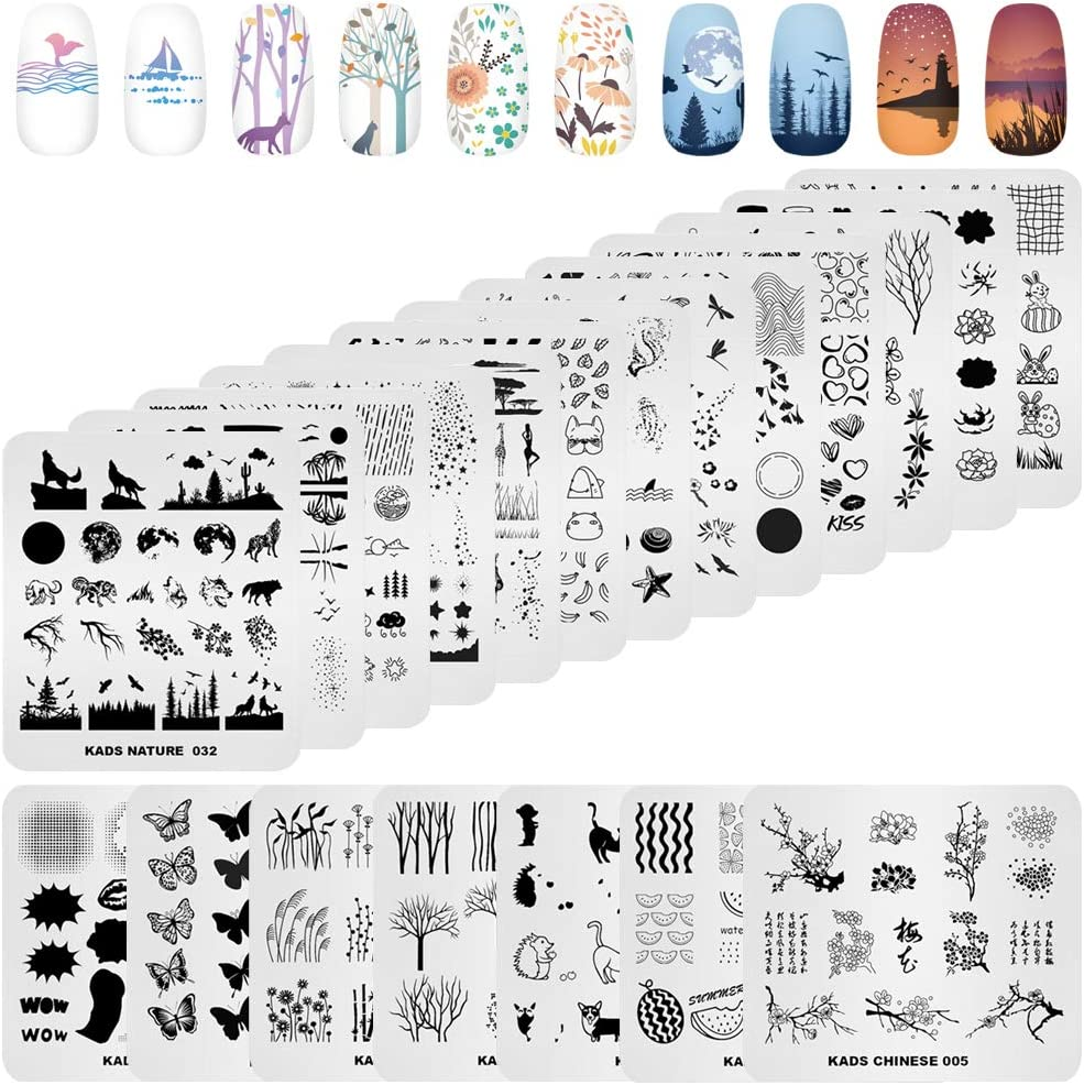KADS 20Pcs Nail Stamp Plates Set - Leaves, Flowers, Animal Nail Art Templates (20 Pcs) image number 2
