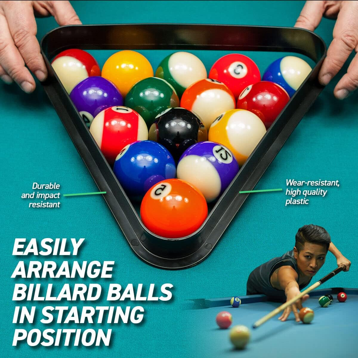 [3PCE] SAS Sports Snooker & Pool Triangle Racks, Plastic, Durable and Impact Resistant, Smooth Molded Triangular Shape, Holds 15 Balls, Necessity for Racking Pool and Snooker Balls (28.5Cm X 25.51Cm) image number 1