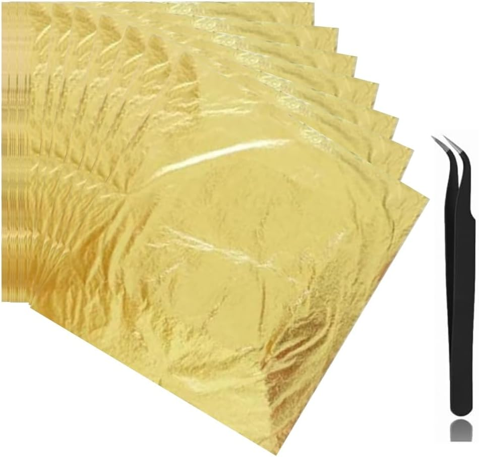 Gold Leaf Sheets for Art, 100 Sheets, Gold/Silver/Rose Gold, with Tweezer for Crafts, Resin, Nails (Rose Gold)