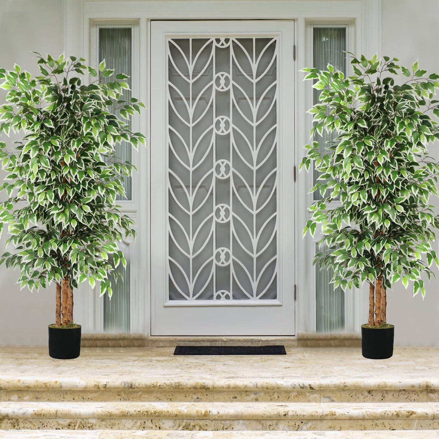 GTIDEA 6Ft Artificial Tree Ficus, Tall Faux Trees Indoor with Natural Trunk and Fake Silk Tree Fake Plants for Home Spring Decor Living Room Outdoor Balcony House Office (Included Dried Moss) image number 4