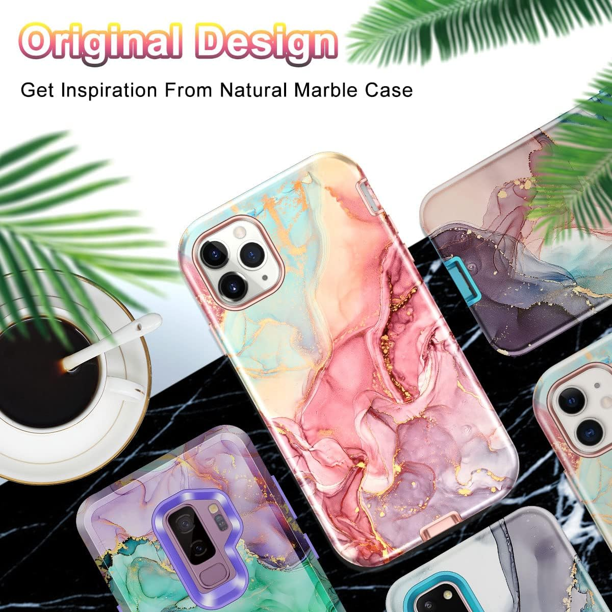 Btscase for Iphone 11 Pro Max Case 6.5 Inch,Marble Pattern 3 in 1 Heavy Duty Shockproof Full Body Hard Pc+Soft Silicone Drop Protective Women Girls Cover for Iphone 11 Pro Max, Rose Gold image number 2