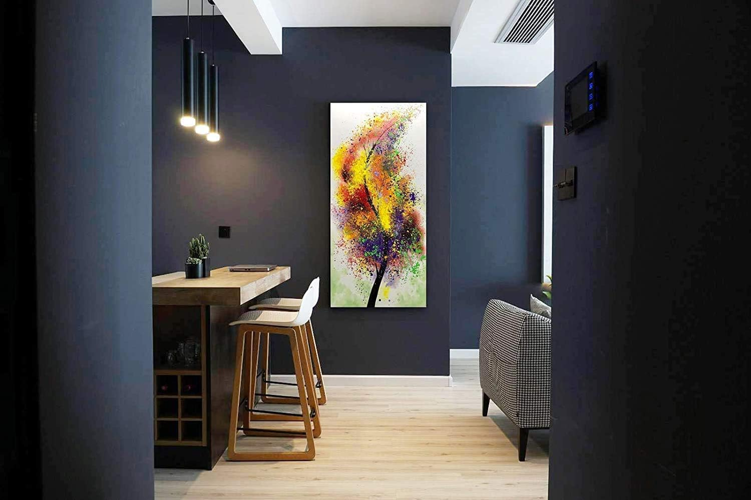 Framed Oil Painting,Hand Painted Modern Abstract Textured Big Wall Paintings,Can Be Hung Home Decoration Large Canvas Wall Art,Colorful Tree (80 X 40 Cm) image number 6