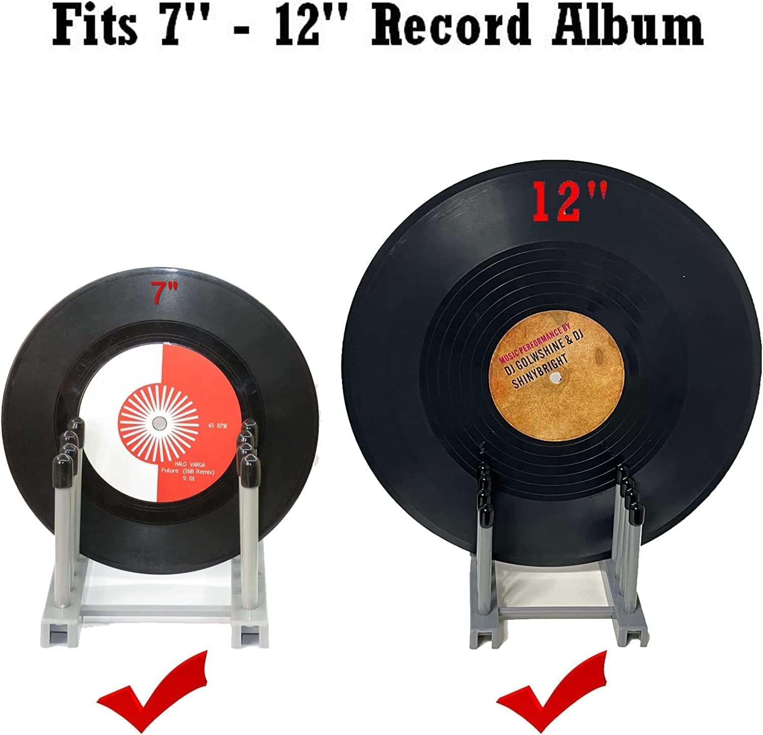 Vinyl Record Display Stand Drying Rack, Vinyl Record Storage 6-Album Display Holder Fits 12" or 7" 10" Record Album Lp&rsquo;S, with Soft Silicone Top Protection - No Records, Grey image number 2