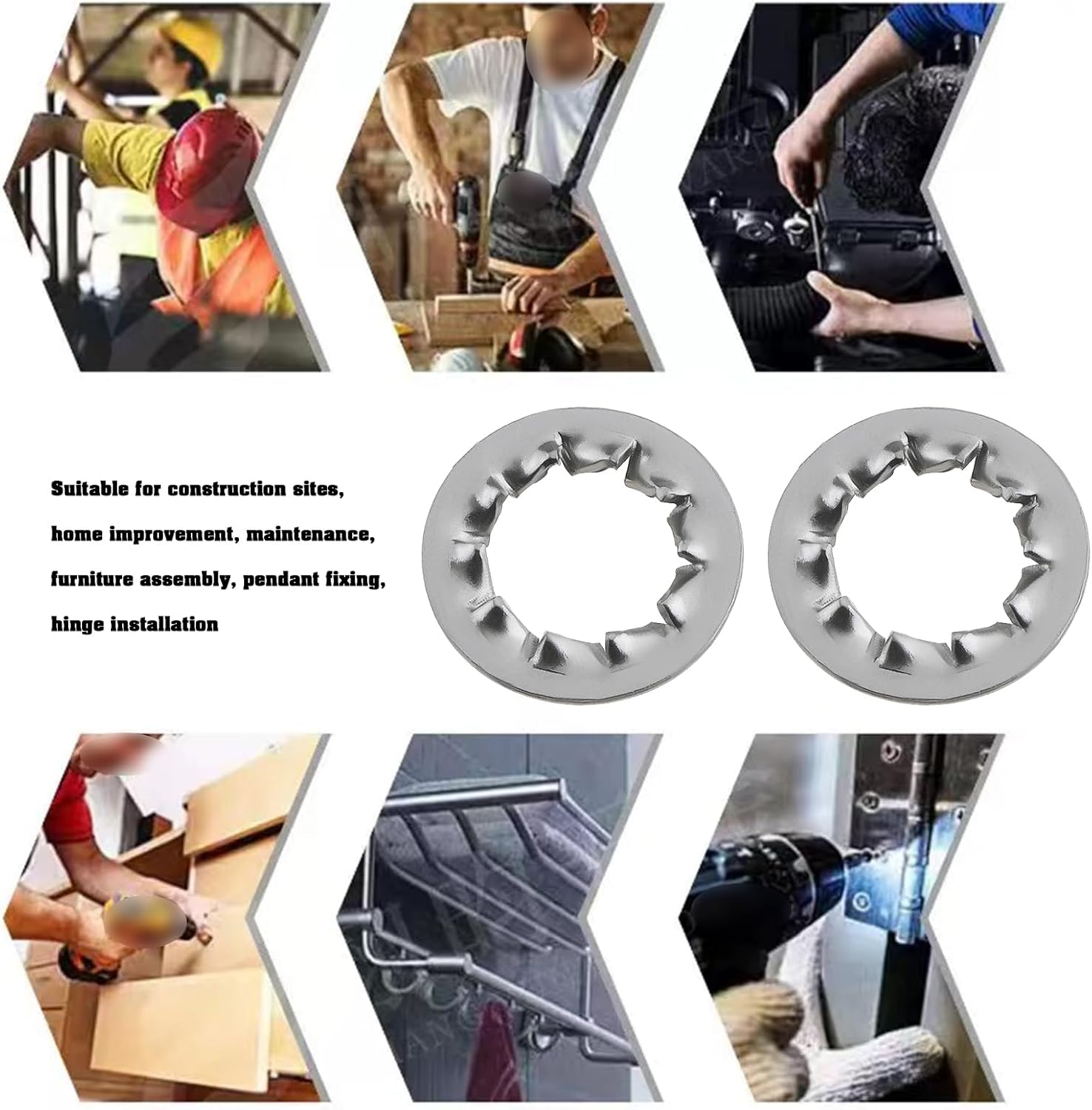 VGOL 150Pcs Internal Toothed Shakeproof Lock Washers 304 Stainless Steel Bolt Base DIN6798J for Furniture Repair Outdoor Construction Electrical Maintenance (M4/M6/M8/M10/M12) image number 4