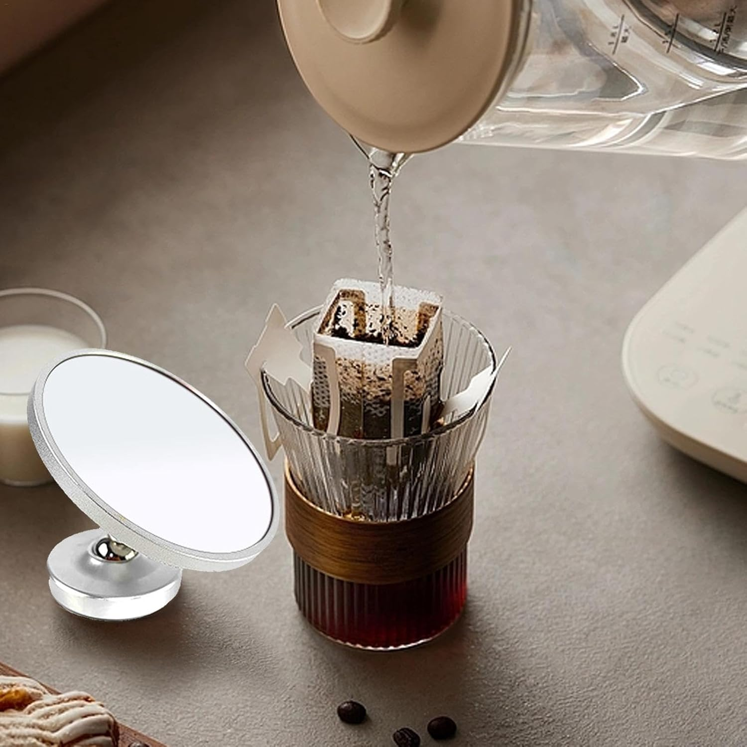 Espresso Reflective Mirrorr - 360&deg; Rotation Shot Mirrorr Magnetic to Monitor Shots | Resilient Espresso Lens Mirrorr | Removable Magnetic Tea Extraction Mirrorr for Cafe Bar, Restaurant, Home - Black image number 4