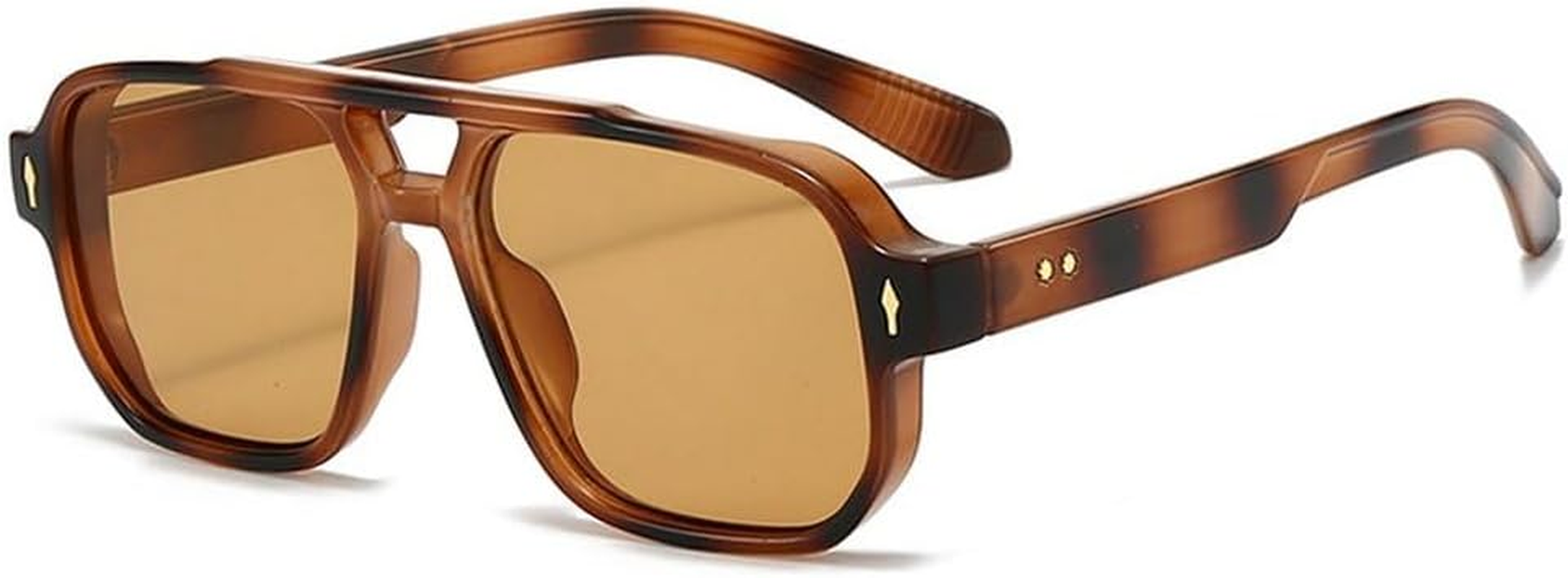 Vintage Double Bridges Men Square Sunglasses Fashion Clear Ocean Lens Eyewear Women Trending Rivets Sun Glasses UV400