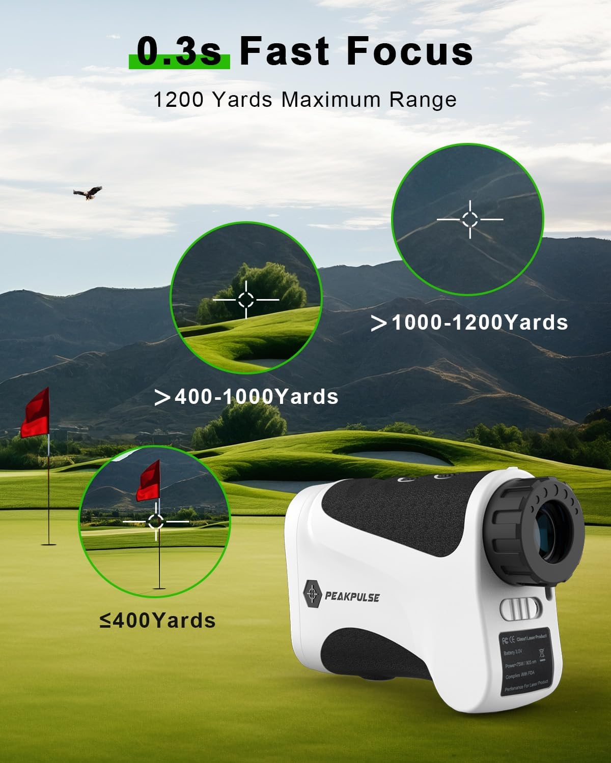PEAKPULSE Golf Range Finder Accessories Rangefinder Gifts for Men Golfing Equipment Distance Finders with Slope Flag Pole Locking Vibration Fast Focus System image number 1