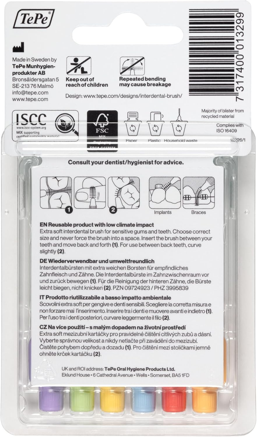 Tepe Interdental Brush, Extra Soft, Mixed Pack, 0.45-1.1Mm/Iso 1-6, 6Pcs, Plaque Removal, Flossers for Wide Gaps, from Narrow to Wide Gaps image number 5