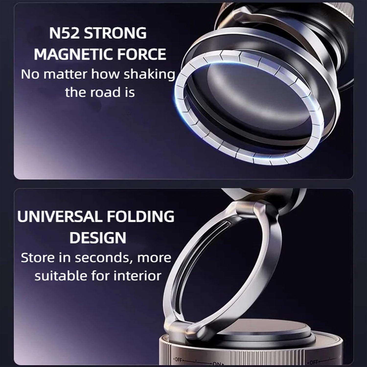 Upgraded Magnetic Phone Holder, 360&deg; Adjustable Vacuum Suction Cup Magnetic Phone Mount, Foldable Alloy Car Mount, Compatible with Iphone Magsafe Series image number 3