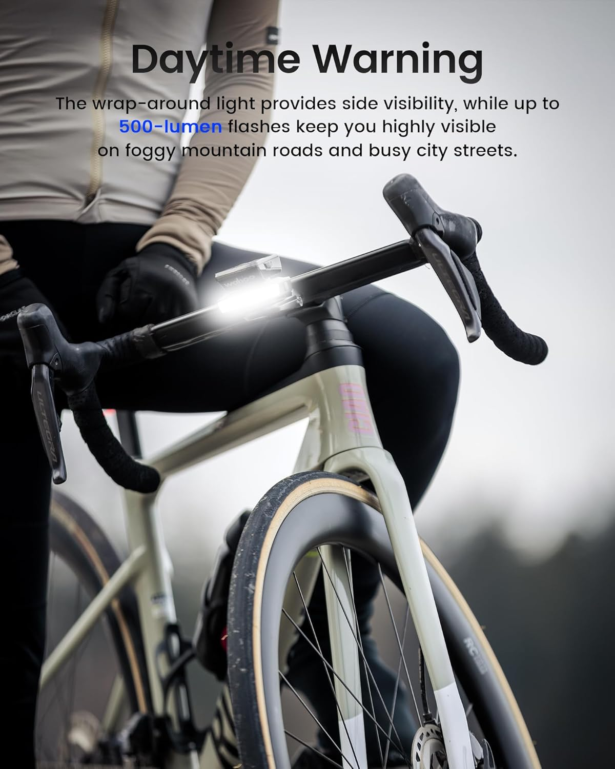 RAVEMEN FR500 Bicycle Headlight, Bicycle Light, Road Bike Light, Front Light, Suitable for Cycle Computers, 500 Lumens, Battery Check, Wahoo Parts Included, Auto On/Off, USB-C Charging image number 4