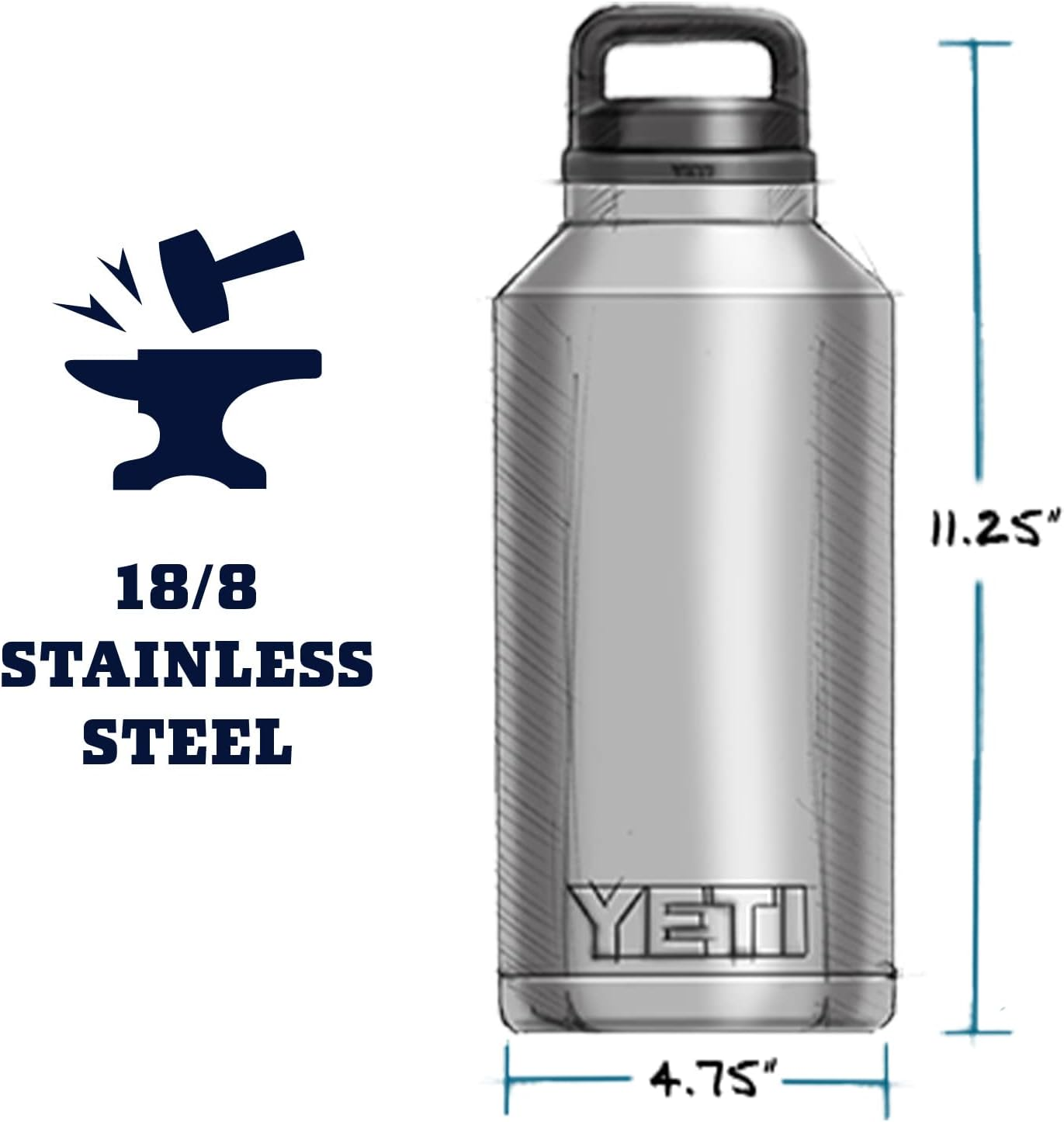 YETI Rambler 64 Oz Bottle, Vacuum Insulated, Stainless Steel with Chug Cap, Navy image number 4