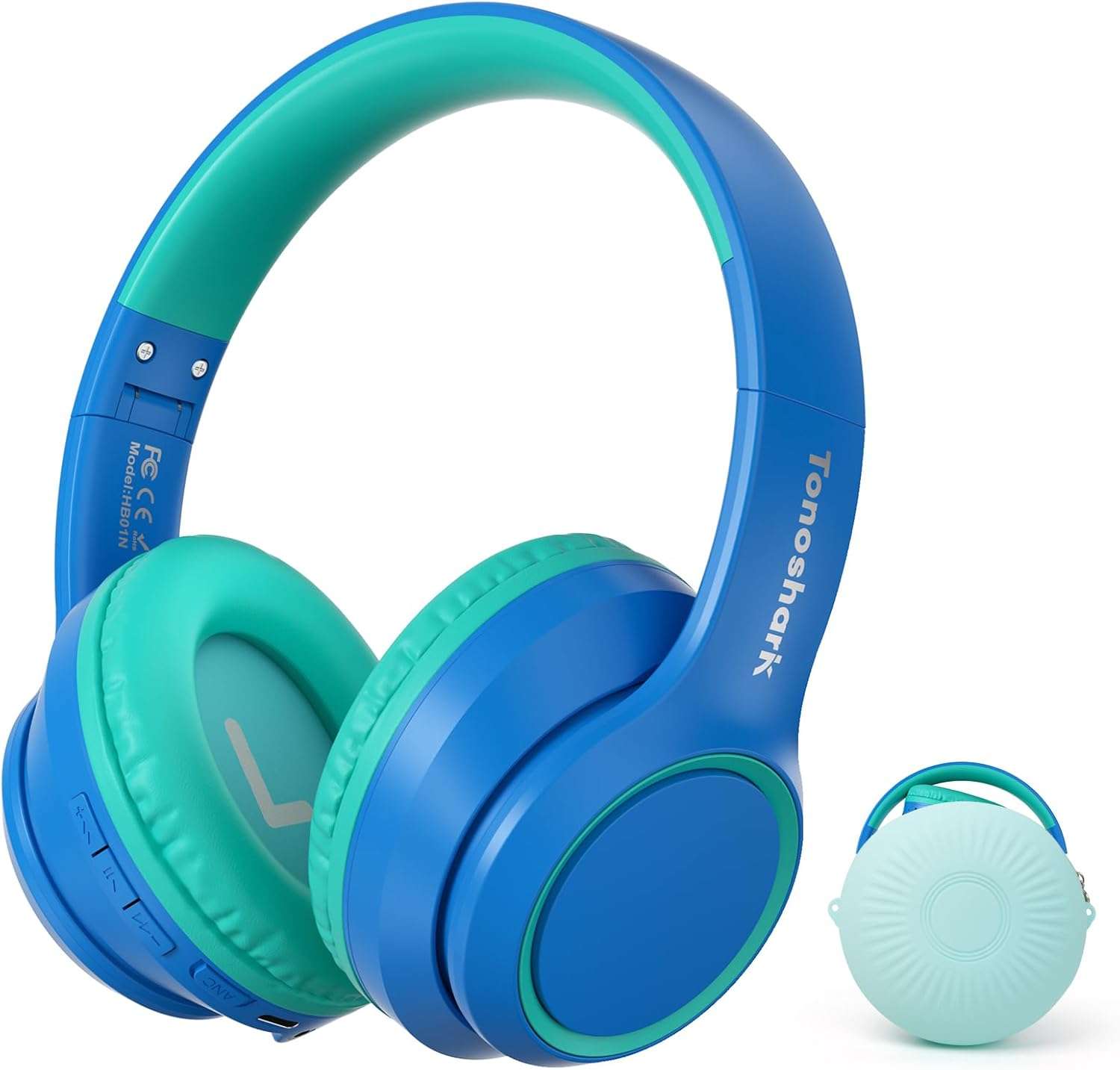 Active Noise Cancelling Headphones for Kids, 60H Playtime, Wireless Bluetooth Over-Ear Blue Headset Built-In Microphone for Home/School/Travel/Party - Includes Portable Case (Green)