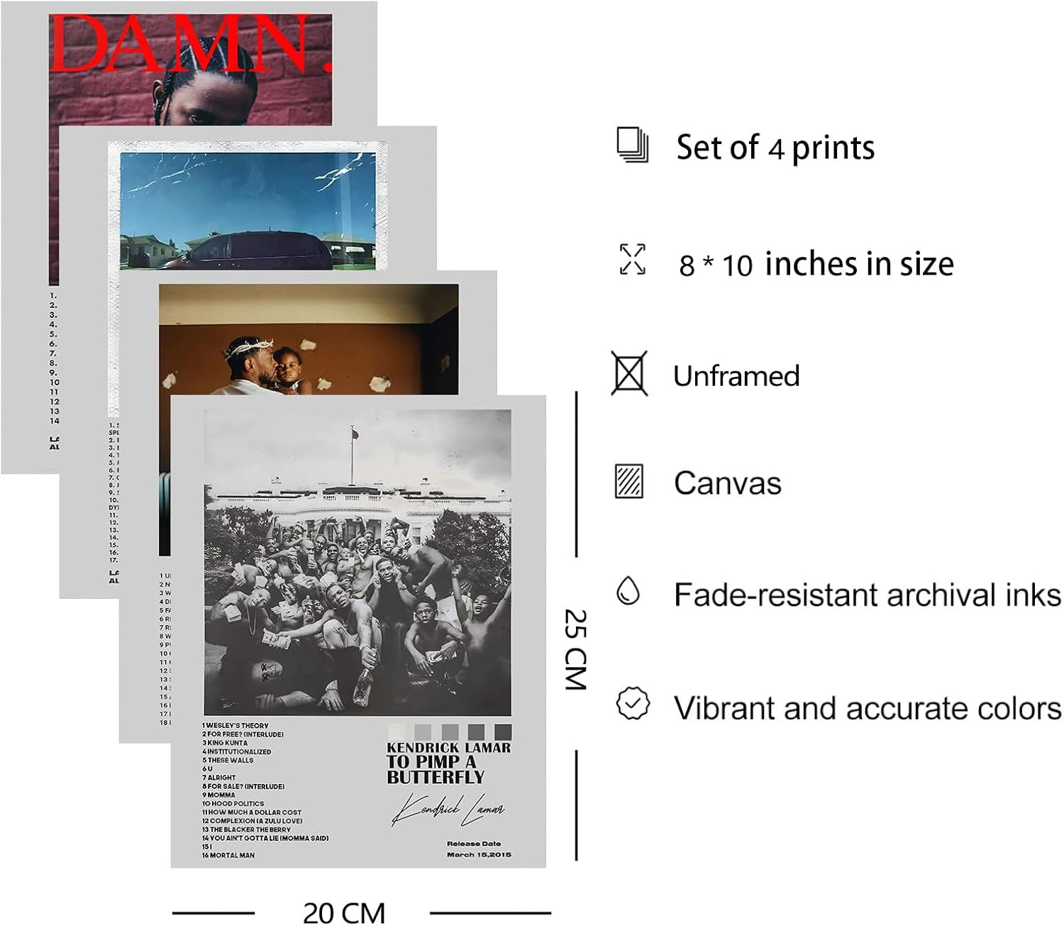 ZIENVE Kendrick Lamar Album Cover Posters, Set of 4 Print Music Canvas Wall Art Album Cover Signed Limited Posters Aesthetic Room Decor, 20 X 25Cm Unframed image number 4