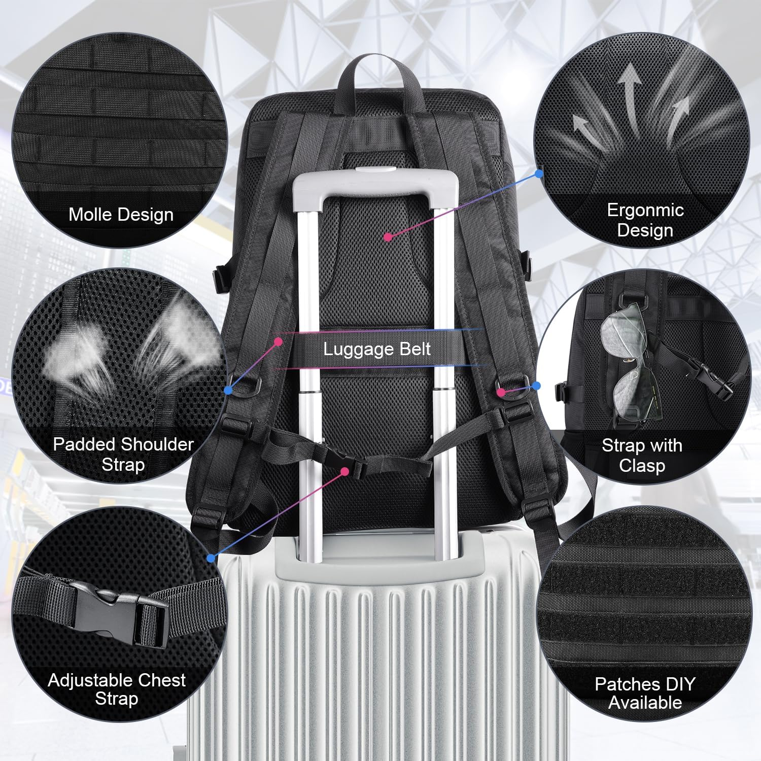 BERTASCHE Backpack with Lunch Box for Men, Black, L-15.6 Inch, Modern image number 4