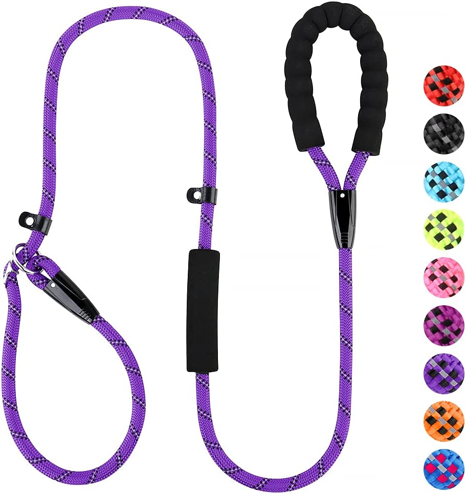 PLUTUS PET Slip Lead Dog Leash - Anti-Choking with Traffic Padded Two Handles, Reflective Strong Sturdy Heavy Duty Rope, 6FT Training for Medium Large Dogs, 6' Violet