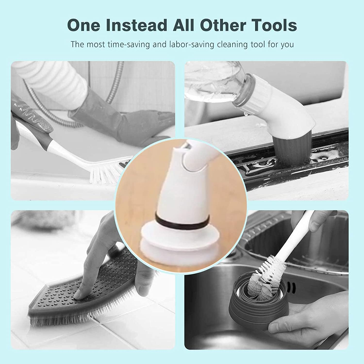 Nomel Electric Spin Scrubber AU Power Adapter with Rechargeable Battery, 360 Rotation Automatic Clean Tools, 4 Replaceable Cleaning Brush Heads for Tub, Tile, Floor, Bathtub, Window B4A1 image number 2