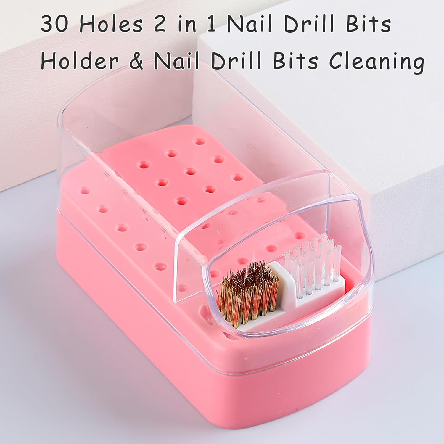 Fspronail Nail Bit Holder & Nail Drill Bit Cleaner 2 in 1, 30 Holes Nail Drill Holder Organizer Nail Bit Brush Cleaner Drill Bit Holder for Nails Dustproof Stand Displayer Storage Box Tools image number 5