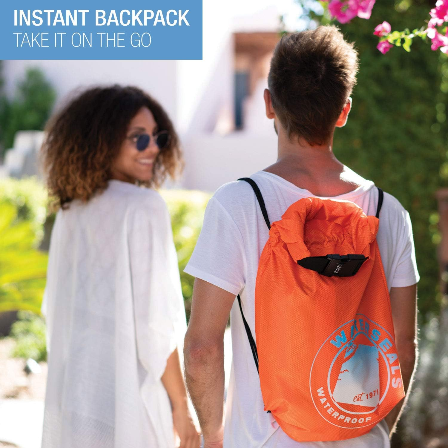 Waterseals Unisex Anti-Theft Locking Cinch Drawstring Backpack, Waterproof Ripstop Nylon (Protect Wallet Iphone + Valuables) - Gray image number 7