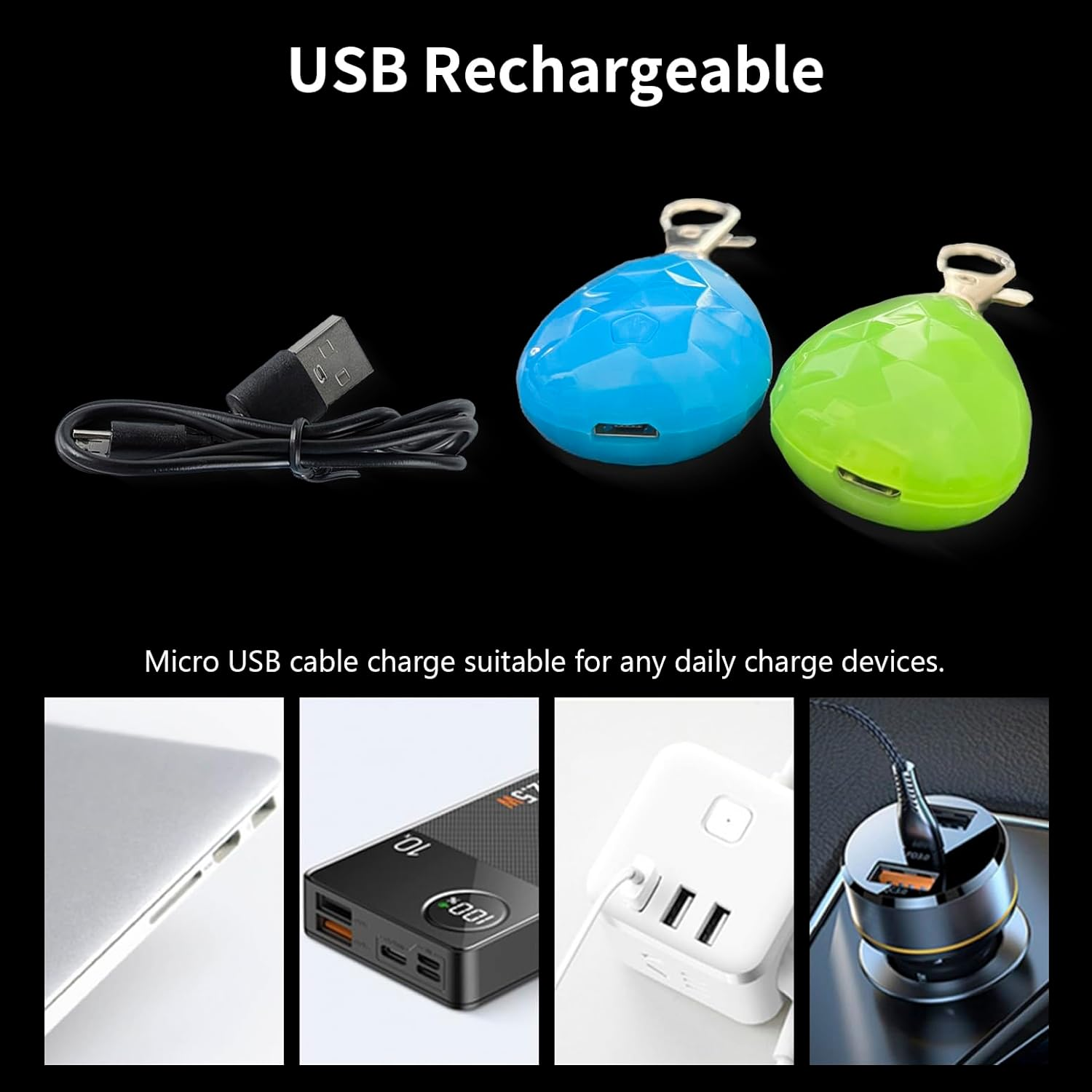 LED Dog Collar Light 2 Pack, USB Rechargeable Clip-On Flashing Tag Light, 3 Modes for Night Walking Safety (Blue/Green) image number 4