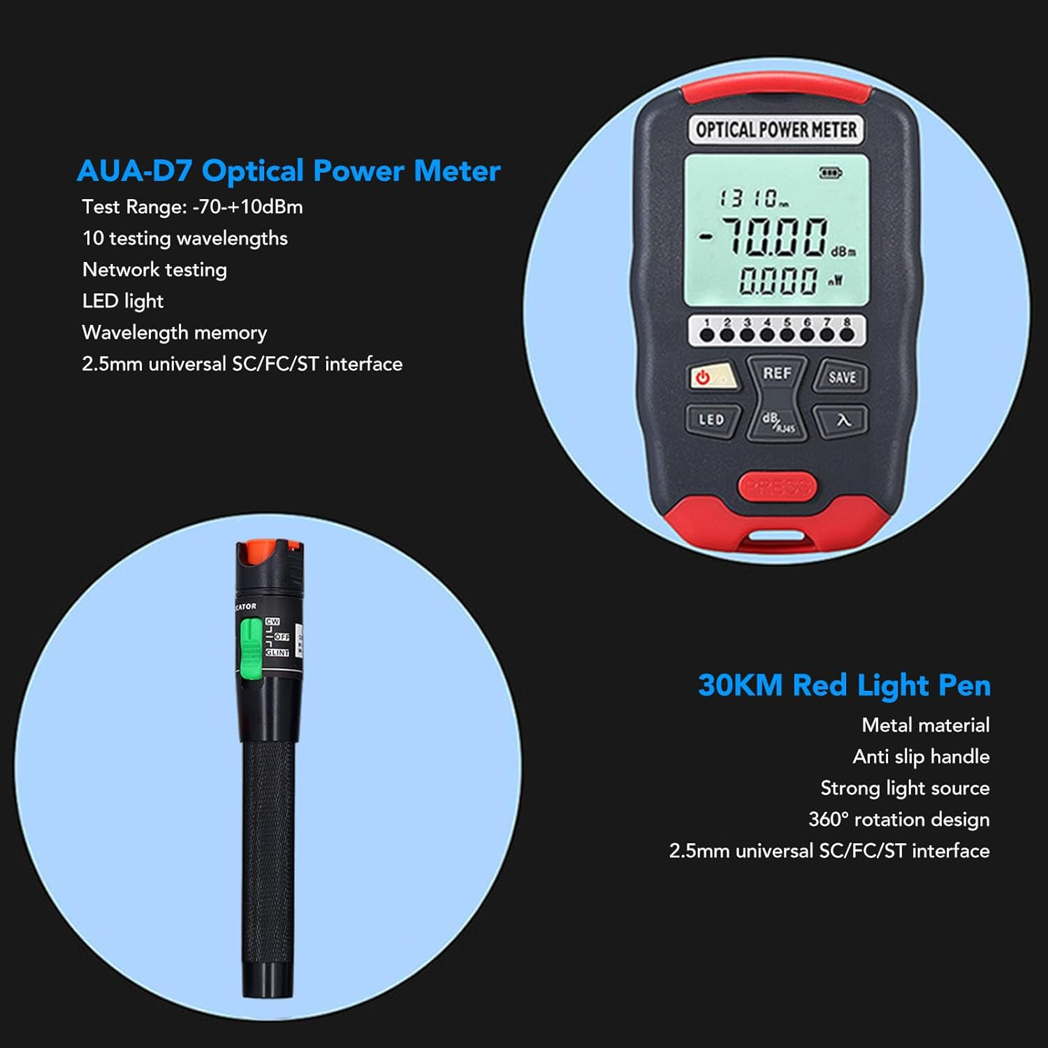 24 Pieces Fiber Optic Tool Kit, Optical Power Meter, Visual Fault Locator, Cable Stripper, Shears, Cleaver, Pliers, Case, Alcohol Bottle, AUA D7, 30Mw, for Fiber Termination image number 4