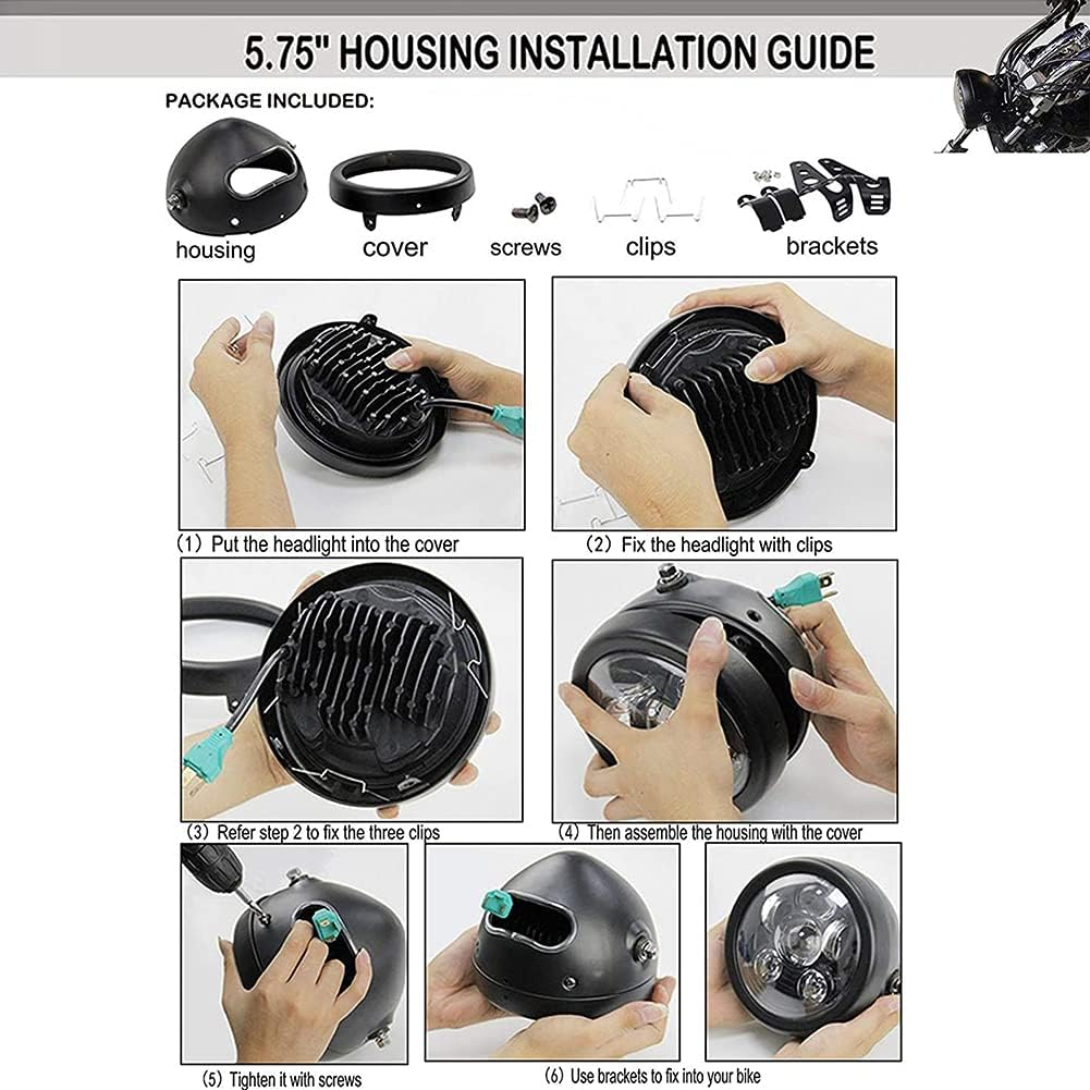 SKUNTUGUANG 5.75 Inch Motorcycle Headlights Housing Bucket for Motorcycle Headlight (Headlight Housing)