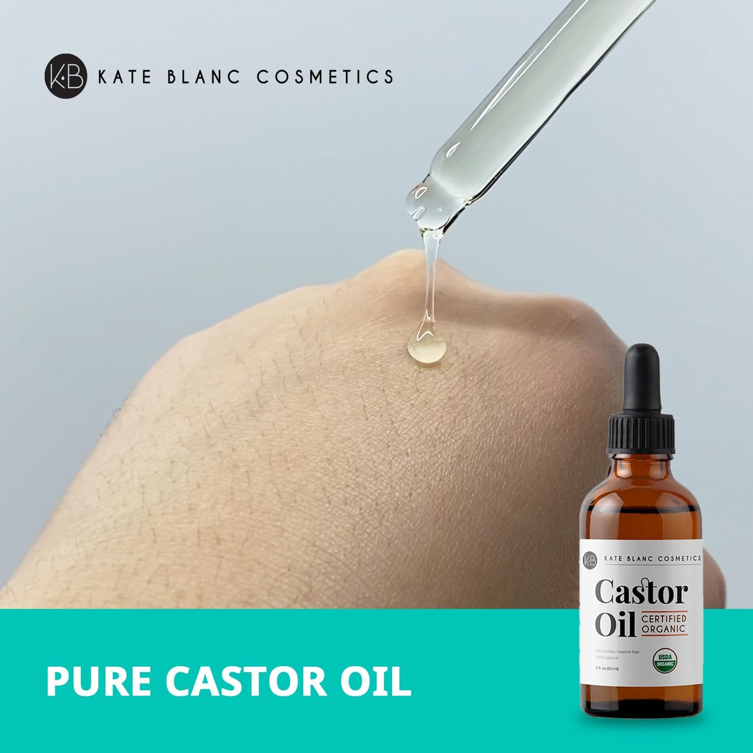 USDA Organic Castor Oil, Pure Cold Pressed, Hexane Free, from Kate Blanc - Stimulate Growth for Eyelashes, Eyebrows, and Hair. Smooth Face and Skin - with Treatment Starter Kit - 1-Year Guarantee image number 2