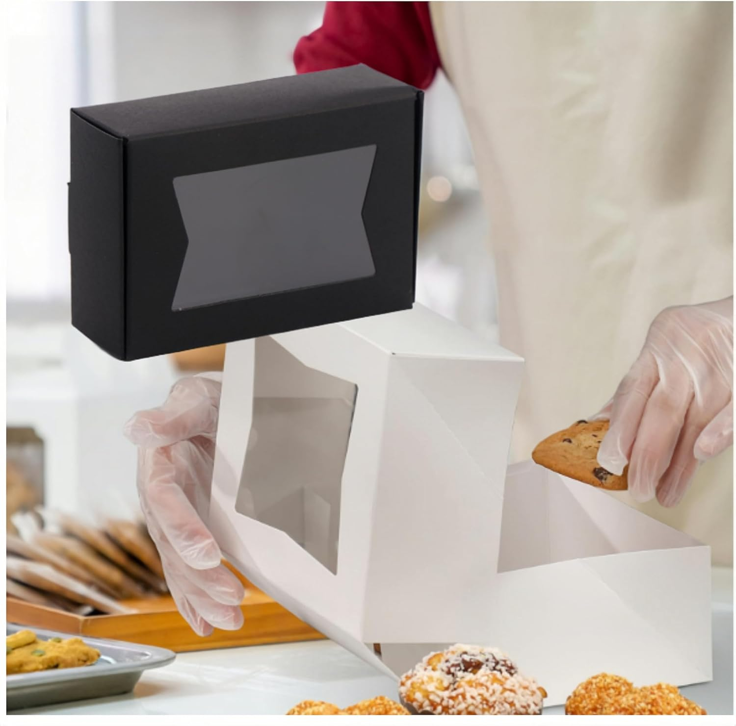 Cookie Boxes for Gift Giving, 40PCS Mini Kraft Paper Boxes, Soap Gift Box with Clear Windows,Small Bakery Box Present Treat DIY Essential Oil Candles for Candy,Chocolate,Wedding Party Favor(Black) image number 1