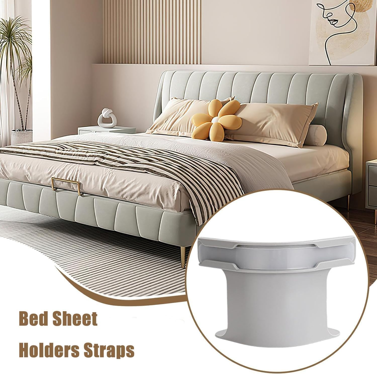 4Pcs Bed Sheet Holders Straps, Heavy Duty Bedsheet Corner Tightener Clips with Lock Strips, Bed Sheet Clips Fasteners, Secure Mattress Protectors and Bedding (Grey) image number 4