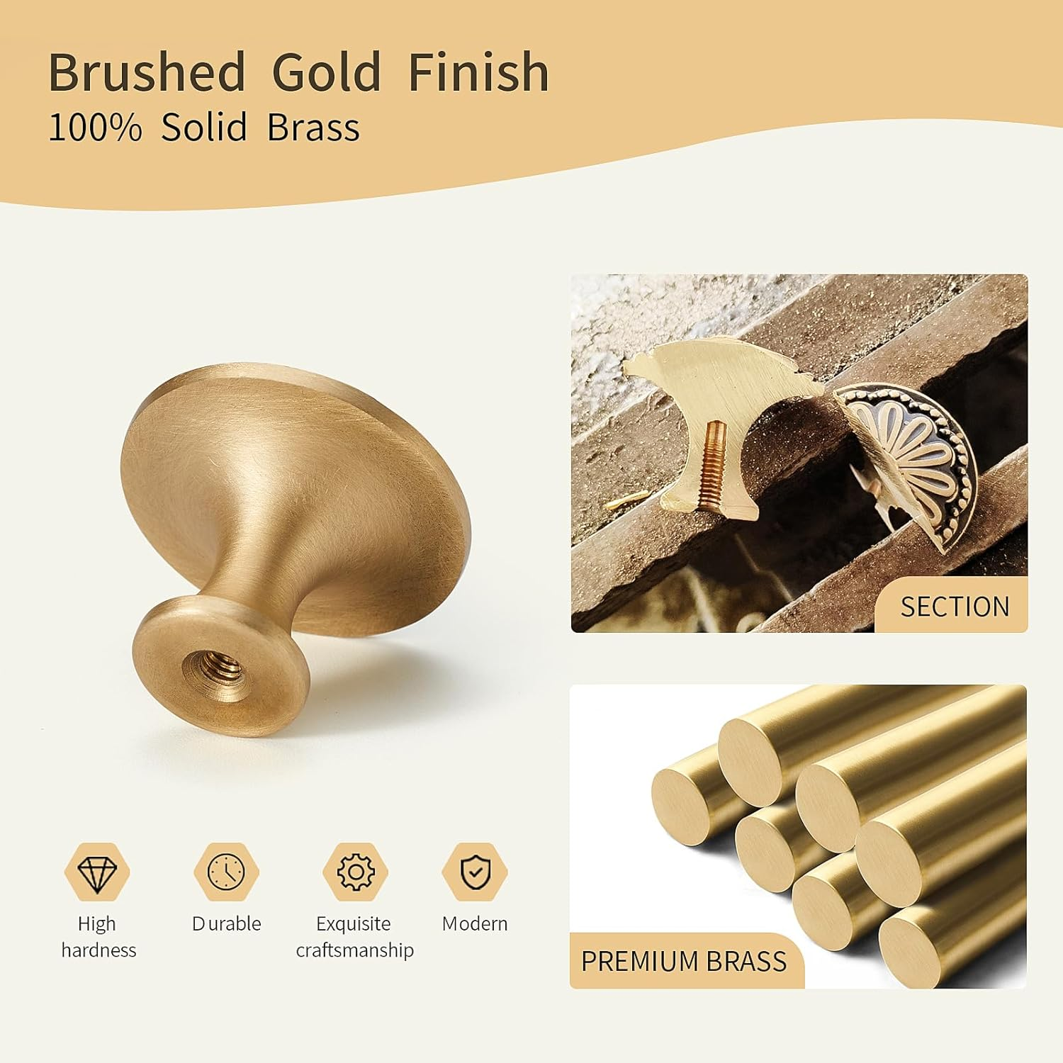 Black and Brushed-Gold Cabinet-Knobs - 5 Pack Flower Brass Drawer Pulls for Dresser Cabinet Hardware image number 3