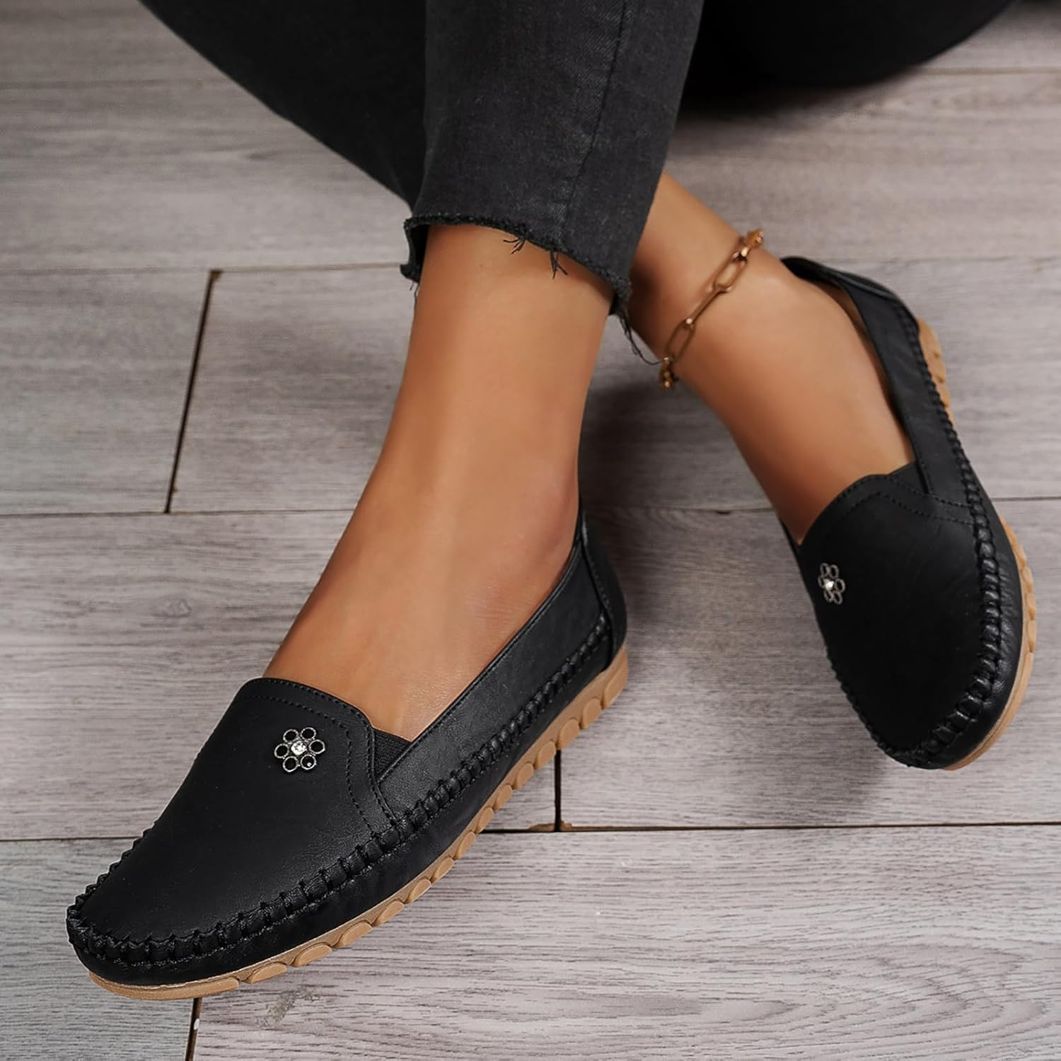 Orthopedic Leather Shoes，Womens Slip-On Walking Flats Loafers Business Casual Shoes for Work Driving image number 2