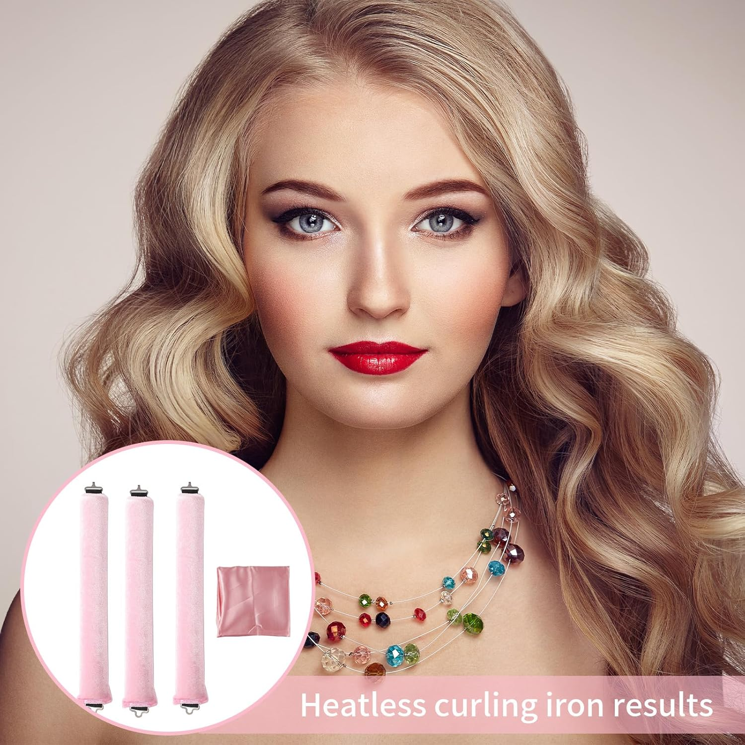 3 Pieces Heat Free Curls, Hanging Curling Rods Hair Curler without Heat, for All Hair Types Heatless Overnight Blowout Rods, for Long Hair Heatless Hair Curlers image number 4