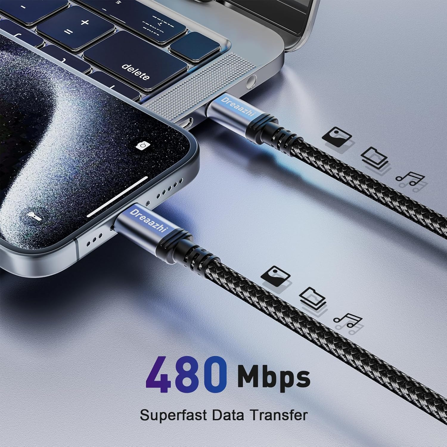 Dreaazhi Long 5M USB C to USB C Charging Cable, 240W,100W,60Wtype C Fast Charging Cable Braided for Iphone/Macbook Pro/Air, Ipad Air/Ipad Pro/Ipad Mini 6/ Samsung Galaxy S22 S21 S20 Galaxy Tab Etc image number 4