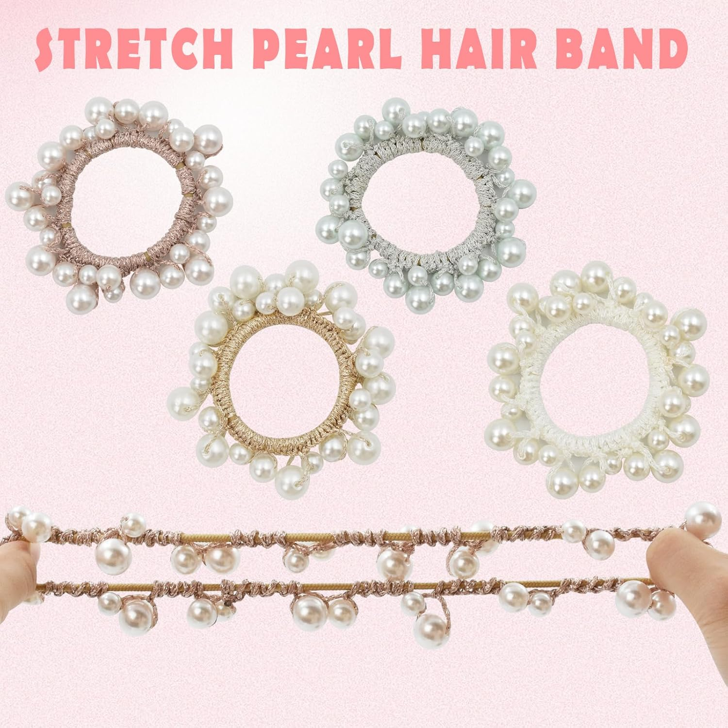 Coriver Women'S Hair Accessories, Pack of 4 Pearls Hair Elastic, Elastic Beads Hair Accessories with Beads, Scrunchies Pearls Rhinestone for Women, Hair Bobbles Scrunchies Girls, Hair Accessories image number 1
