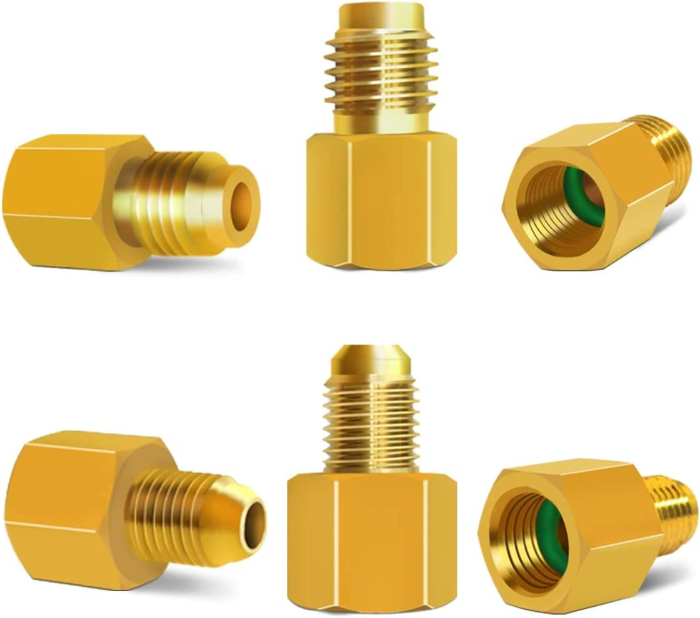 Sourceton 6 Pieces R134A Adapters, 6015 Brass Refrigerant Tank Adapter 1/2 in Female to 1/4 in Male Flare and 6014 Vacuum Pump Adapter 1/4 in Flare Female to 1/2 in Male image number 2