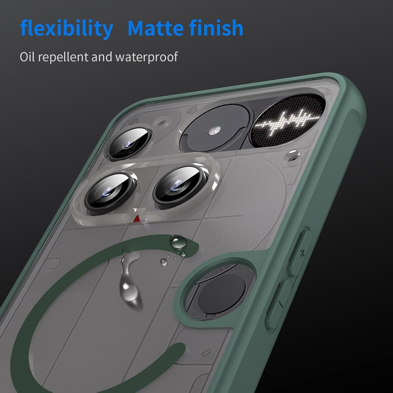 ILING Case for Nothing Phone (3), Compatible with Magnetic Charging, Ultra-Thin Translucent Matte Frosted Silky Touch Hard PC Silicone TPU Bumper Shockproof Cover (Green) - Black image number 5