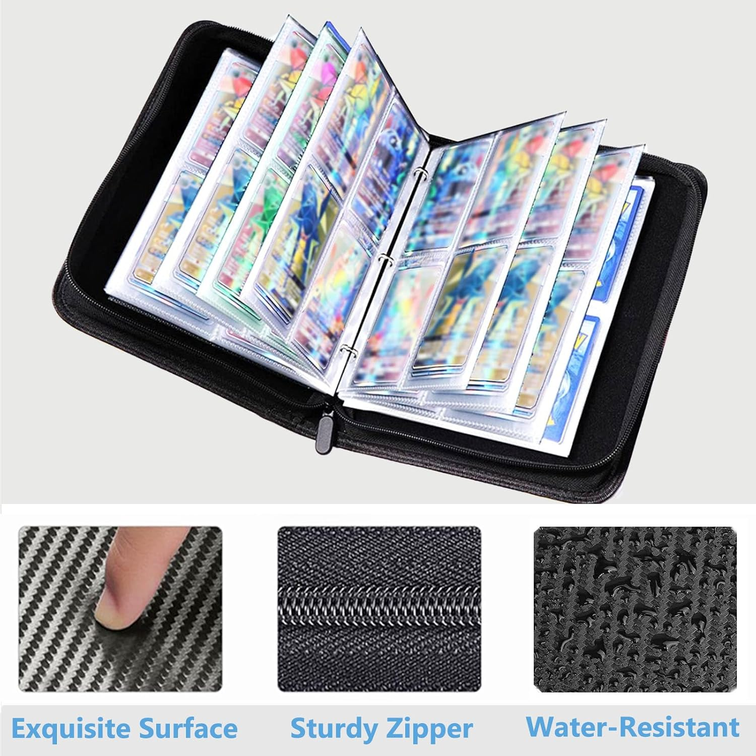 4 Pocket Trading Card Binder Fits 400 Cards, Waterproof 3-Ring Card Collector Album Expandable Card Holder Card Book with 50 Sleeves for Standard Size Cards Sports Cards Gaming Cards Baseball Cards image number 3