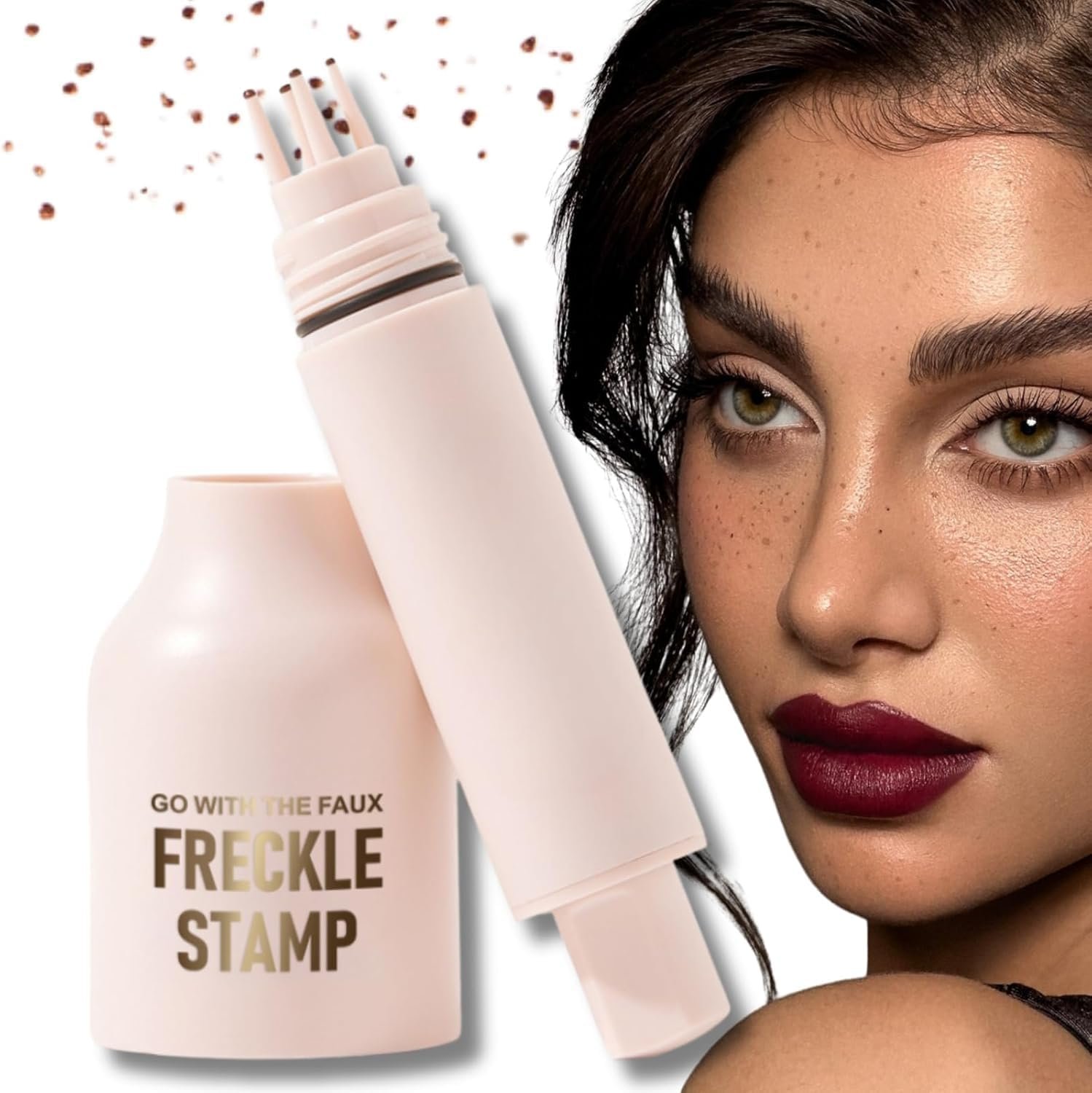 Upgrade Faux Freckle Stamp Pen &ndash; Waterproof Fake Freckles Makeup Tool, Natural-Looking Freckle Maker & Spray with Multi-Prong Precision Stamp Head, Long-Lasting Sunkissed Makeup (2# MEDIUM, All Skin)