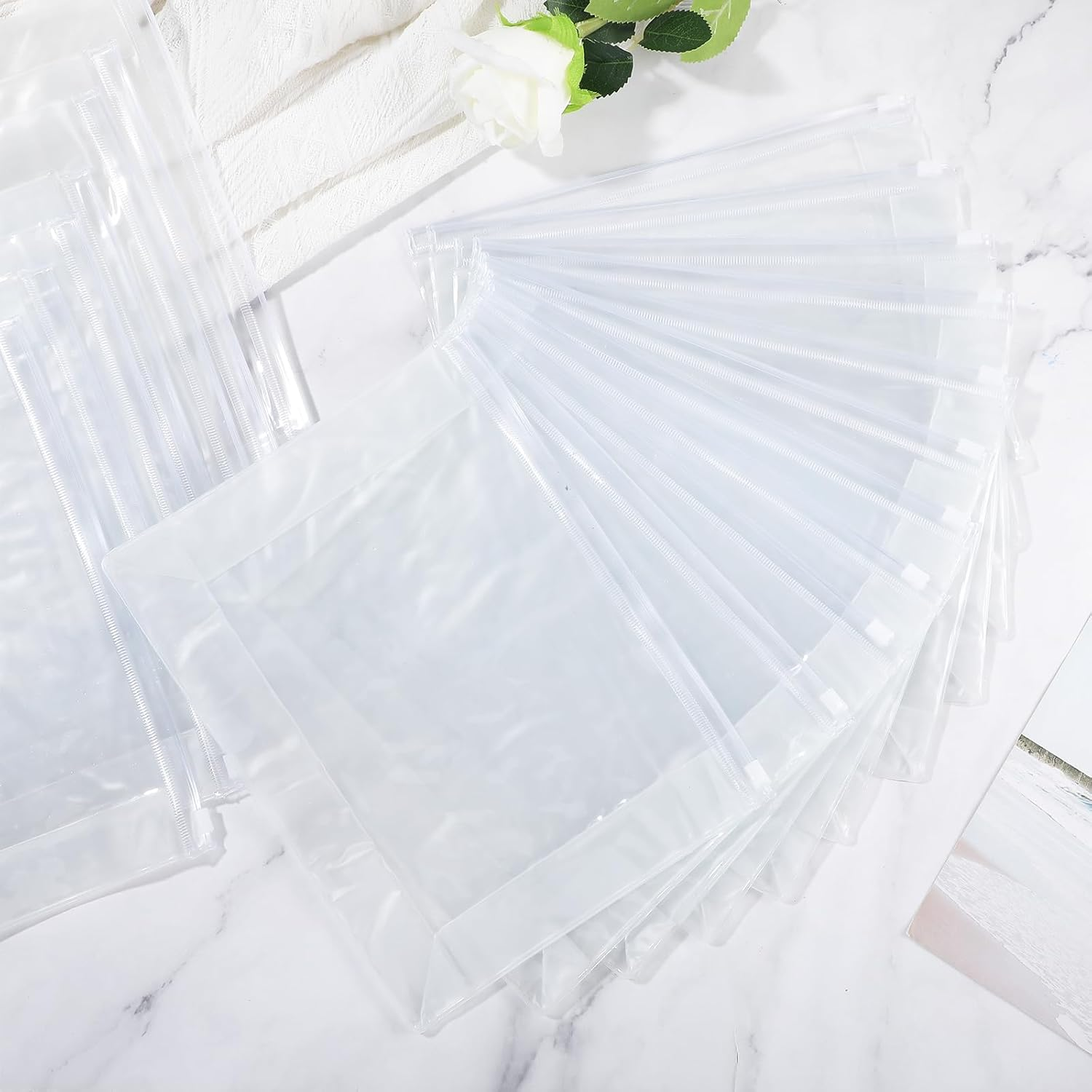 30 PCS Small Clear Makeup Bag, Mini PVC Waterproof Cosmetic Organizer Bags Portable Swimsuit Storage Bag Clear Organizer Pouches with Zipper for Women Men Travel Toiletry Vacation, 8.7" X 6.7" image number 4