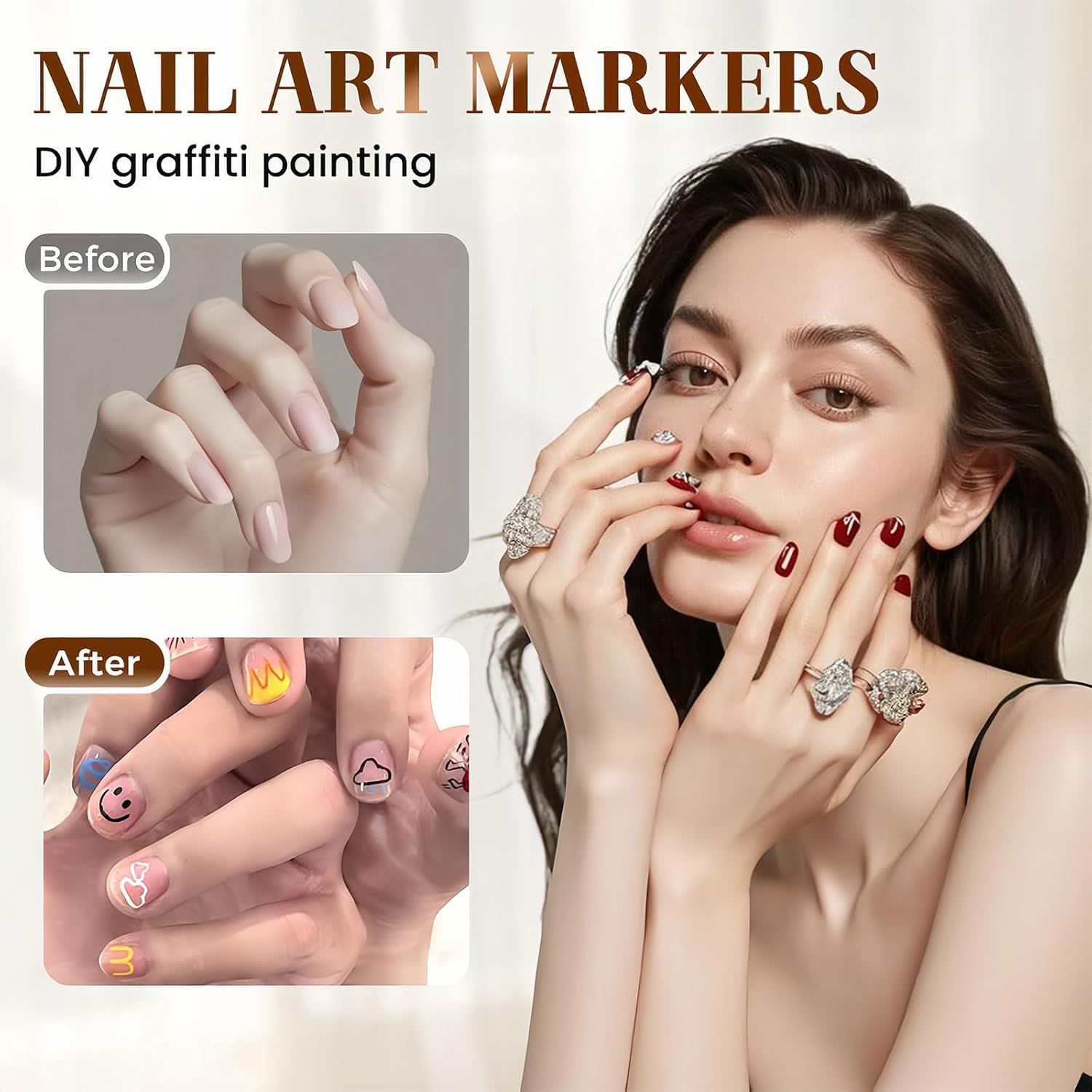 HATOTO 10 Colors Nail Art Pens Set, 3D Nail Art Markers Polish Pen, DIY Marker Drawing Painting Liner Pen, Manicure Tools for Graffiti Dotting Drawing Painting Point Liner (10 Colors) image number 5